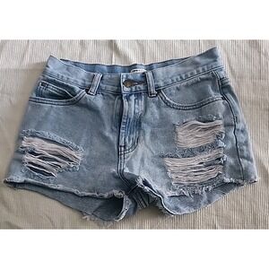 Billabong Jean Shorts Women's Size 24 Blue Denim Distressed Cuttoff Waist 26